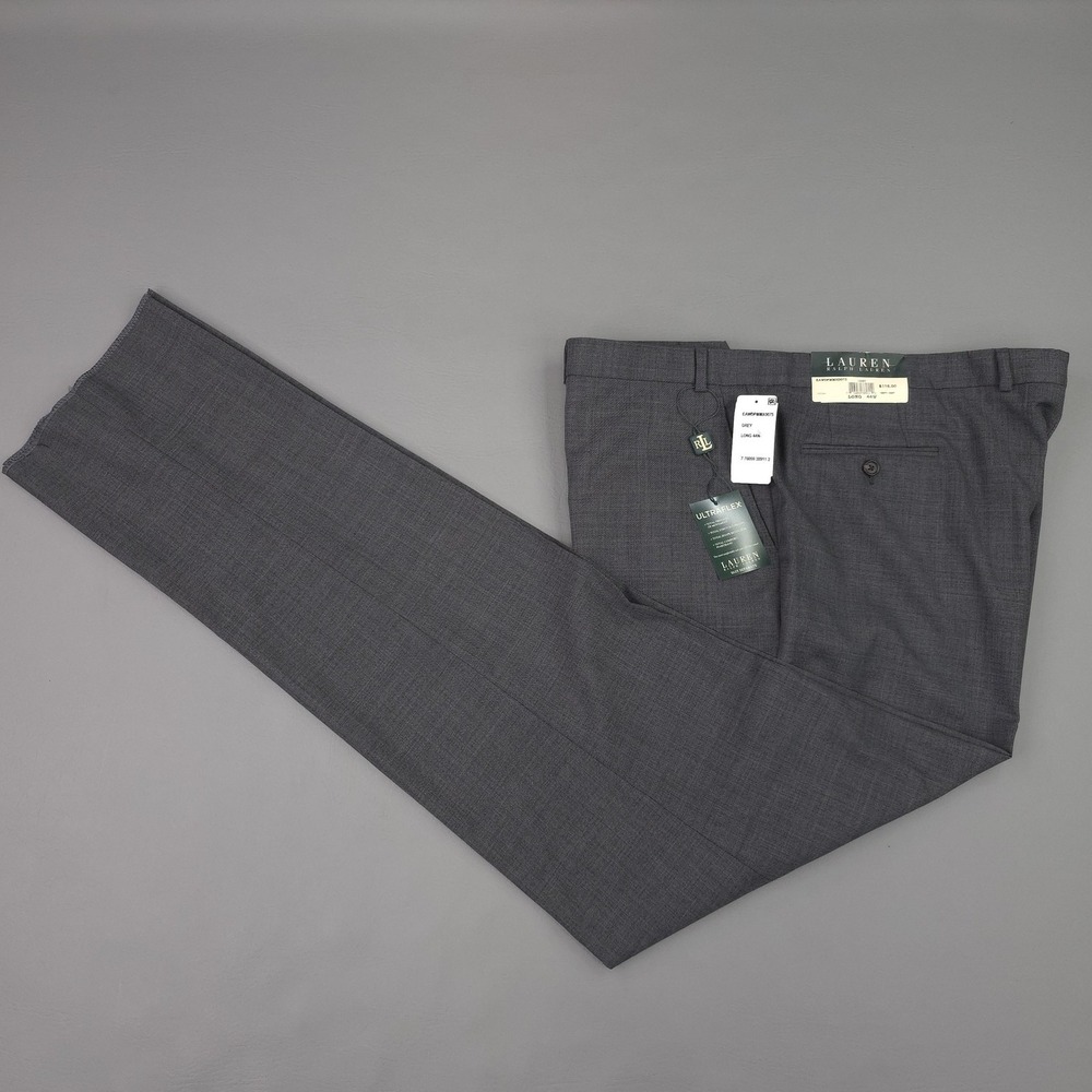 Lauren Ralph Lauren Suit Pants Mens 44 Gray Wool Ultraflex Long Unhemmed